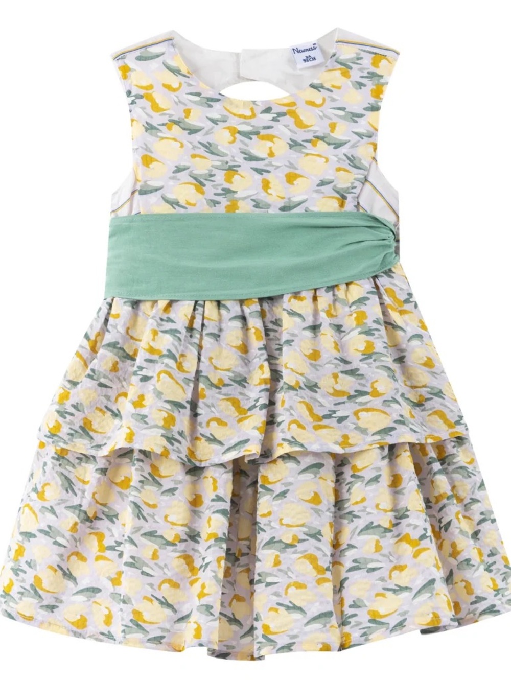Newness Girls Yellow & Green Floral Textured Pattern Dress 5